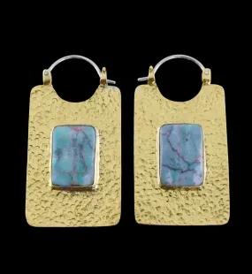 14G Obverse Chrysocolla Stone Brass Hangers - Earrings