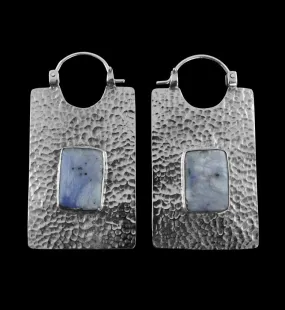 14G Obverse Sodalite Stone White Brass Hangers - Earrings