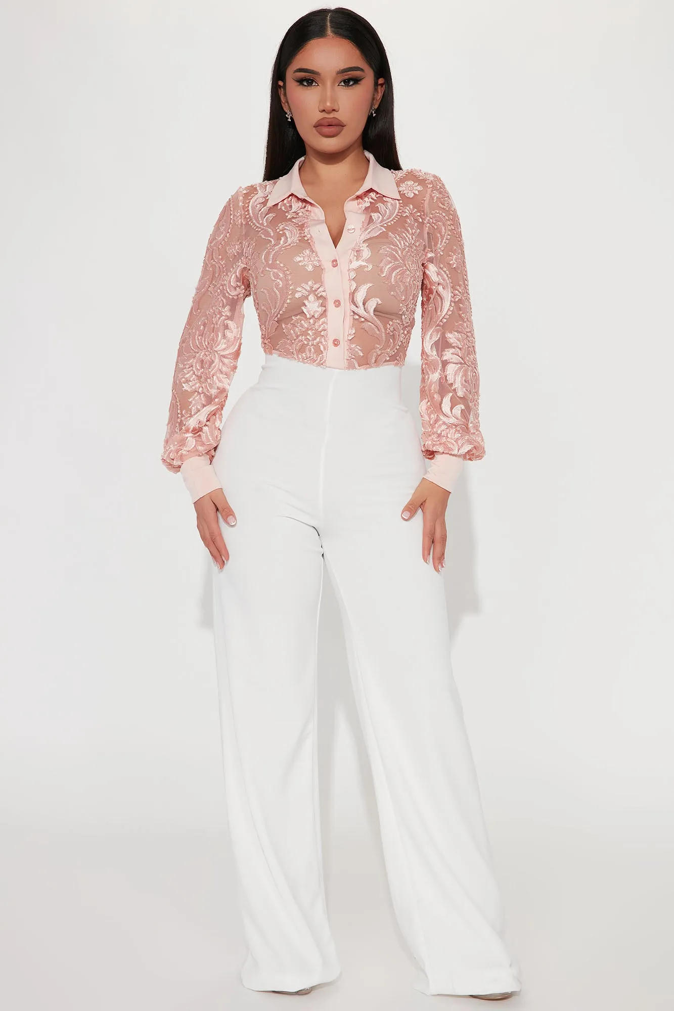 A Touch Of Lace Jumpsuit - Blush/combo