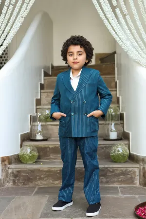 Aabshaar - Organic Cotton Lurex Blazer Trouser Set For Boys