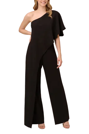 Adrianna Papell Asymmetrical One Shoulder Cape Sleeve Stretch Crepe Solid Jumpsuit