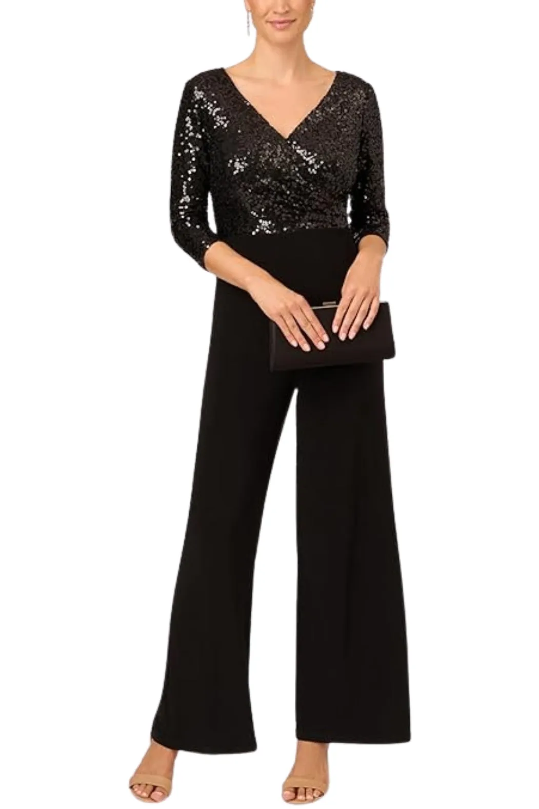 Adrianna Papell Sequin Faux Wrap V-Neck Jumpsuit - Wholesale