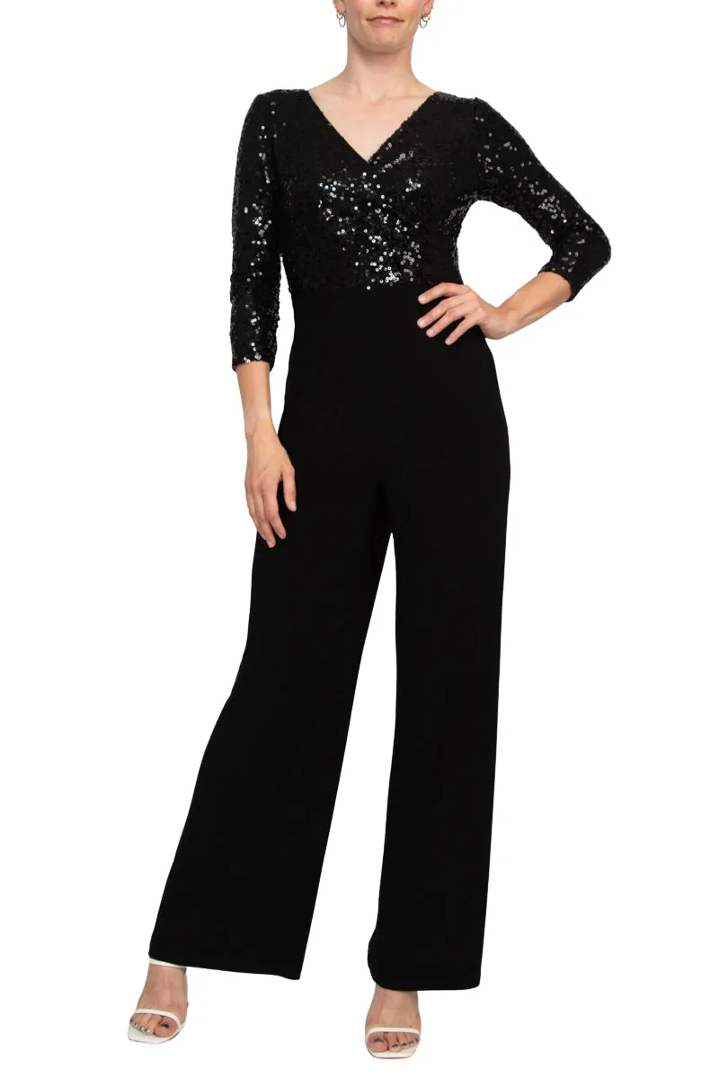 Adrianna Papell Sequin Faux Wrap V-Neck Jumpsuit - Wholesale