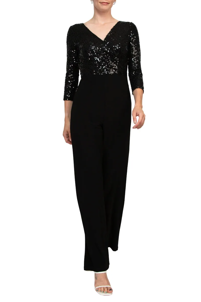 Adrianna Papell Sequin Faux Wrap V-Neck Jumpsuit - Wholesale