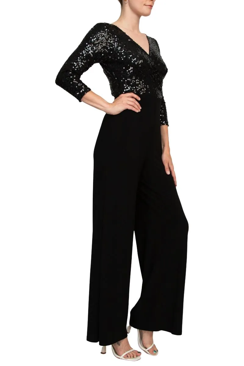 Adrianna Papell Sequin Faux Wrap V-Neck Jumpsuit - Wholesale