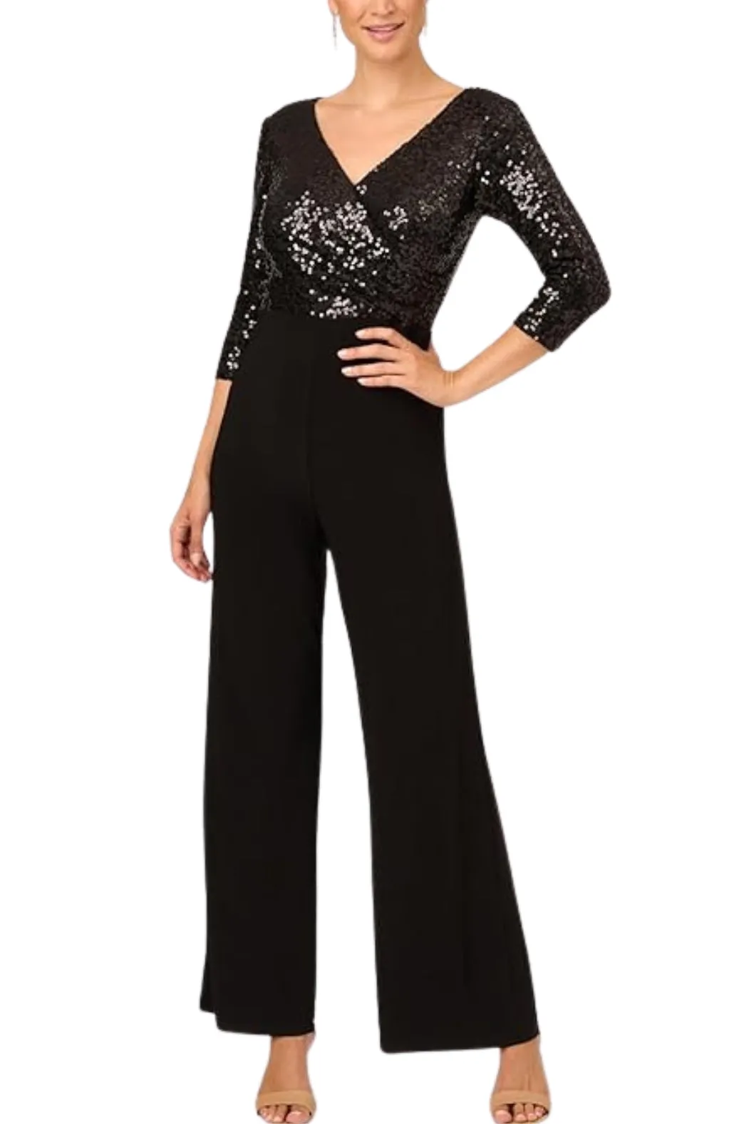 Adrianna Papell Sequin Faux Wrap V-Neck Jumpsuit - Wholesale