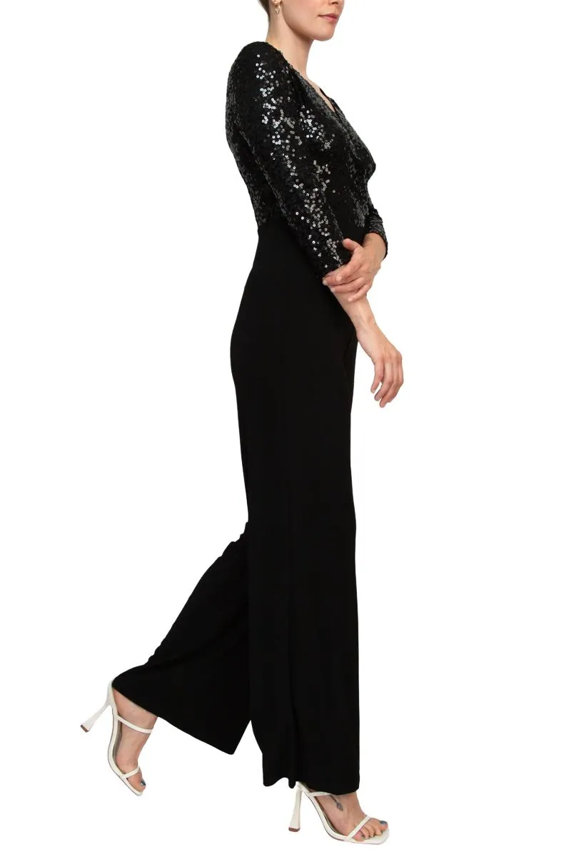 Adrianna Papell Sequin Faux Wrap V-Neck Jumpsuit - Wholesale