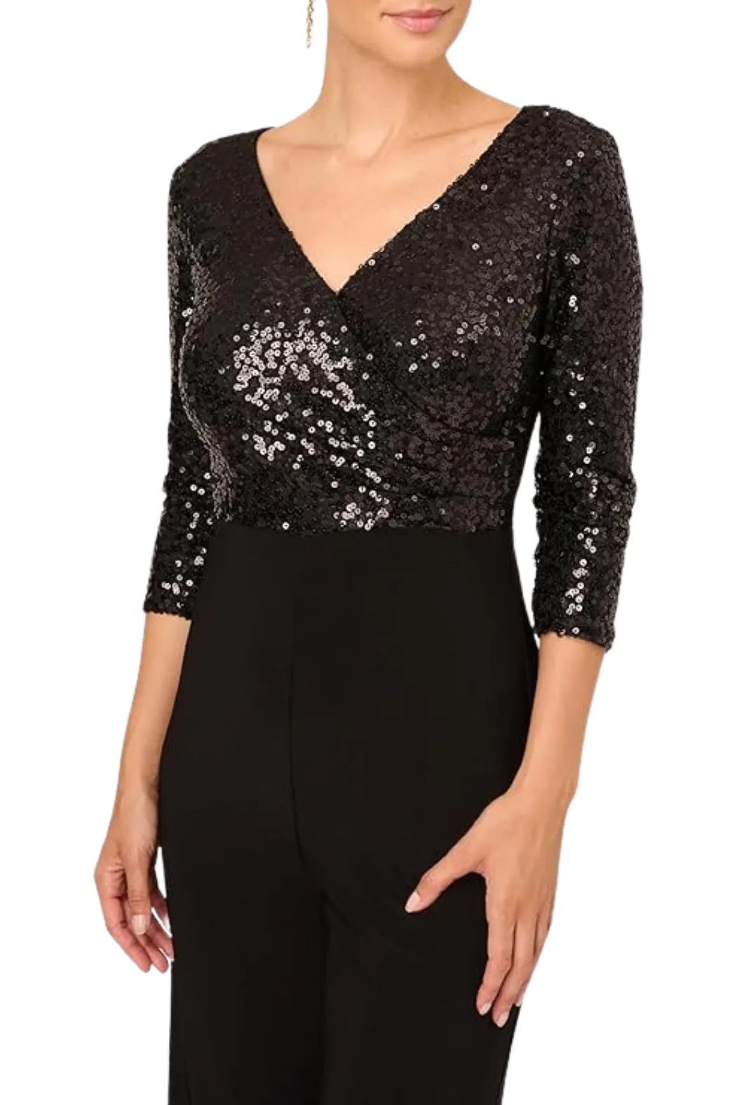 Adrianna Papell Sequin Faux Wrap V-Neck Jumpsuit - Wholesale