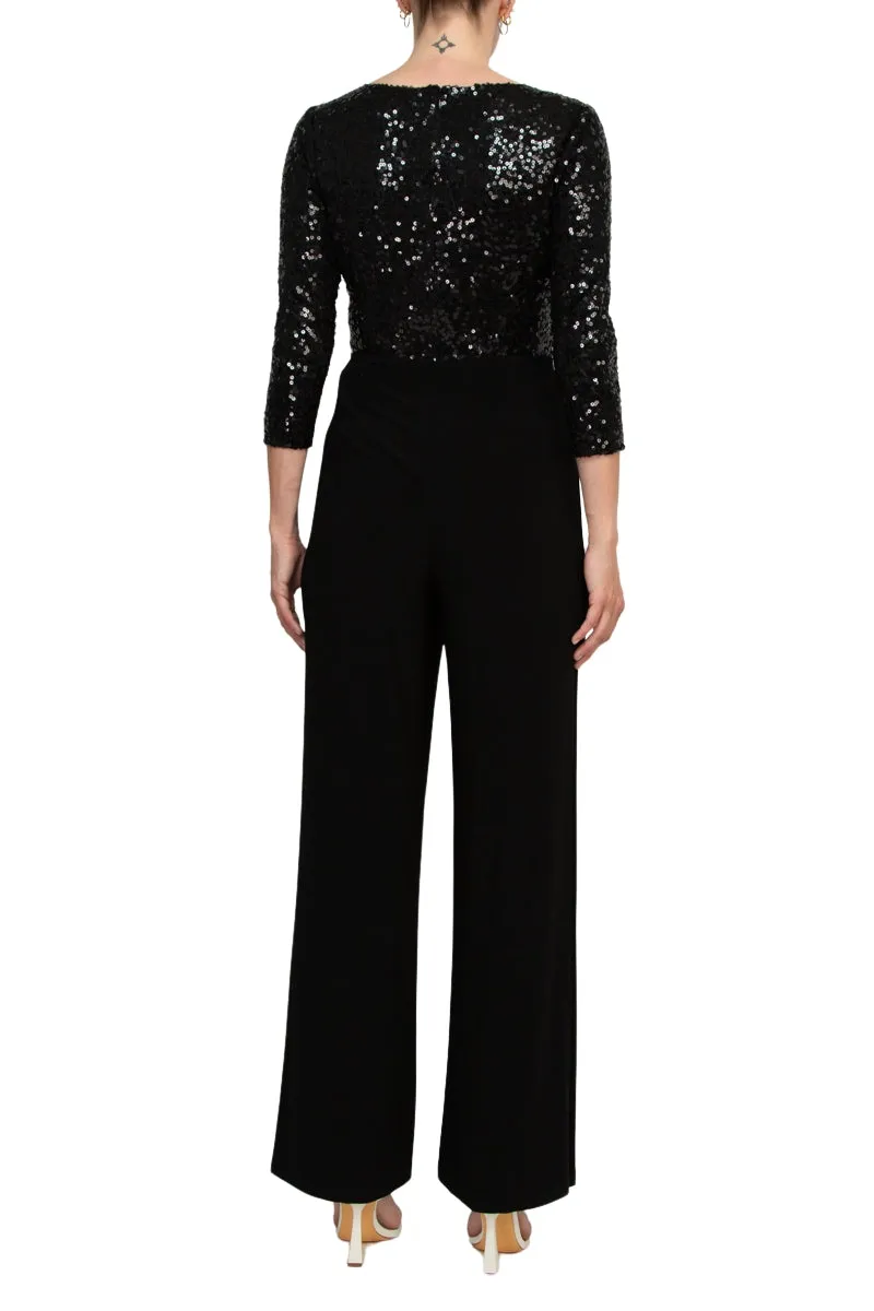 Adrianna Papell Sequin Faux Wrap V-Neck Jumpsuit