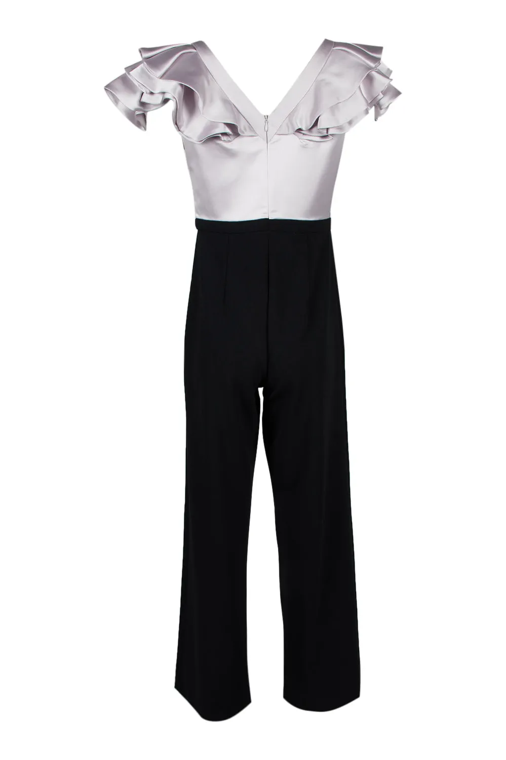 Aidan Mattox V-Neck Flutter Sleeve Zipper Back Satin Crepe Jumpsuit