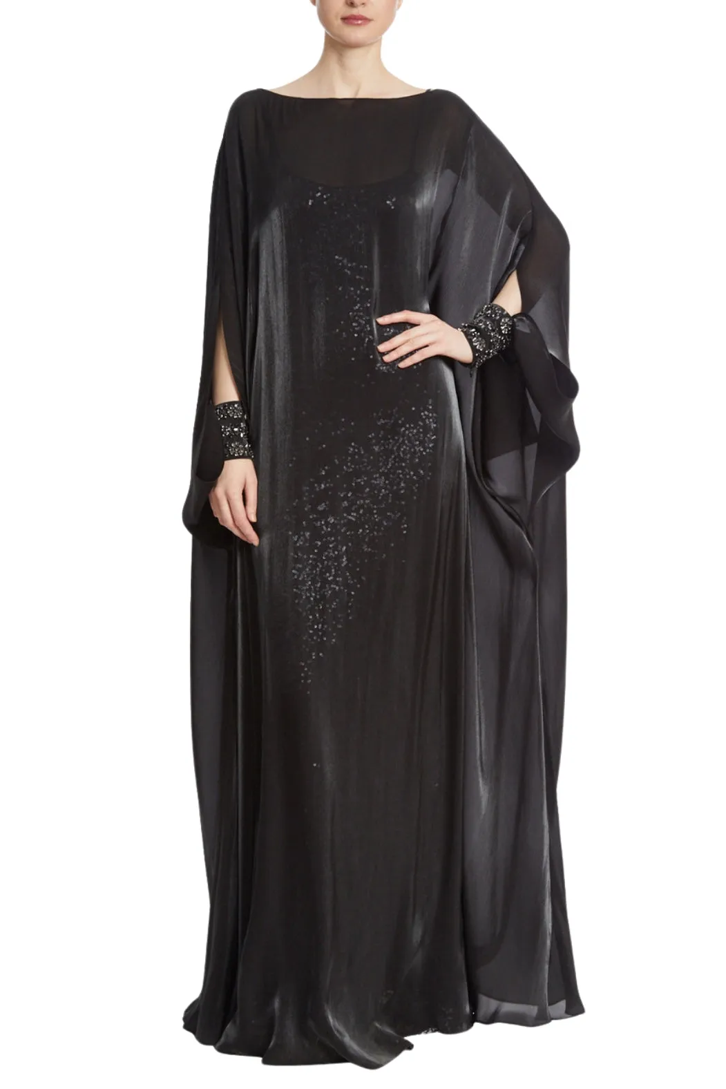 Badgley Mischka Flowy Long-Sleeved Charcoal Caftan