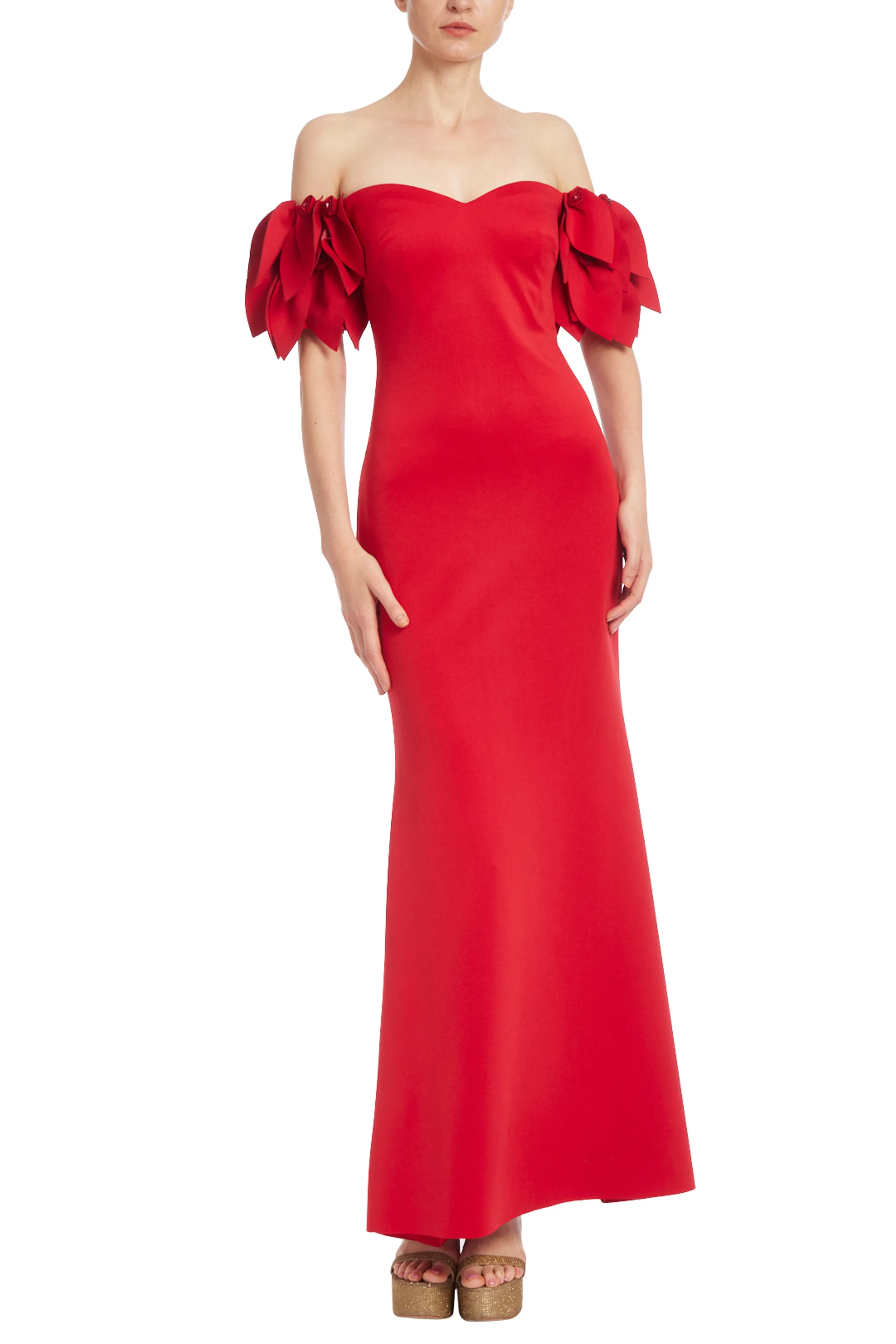 Badgley Mischka Strapless Petal Sleeve Gown