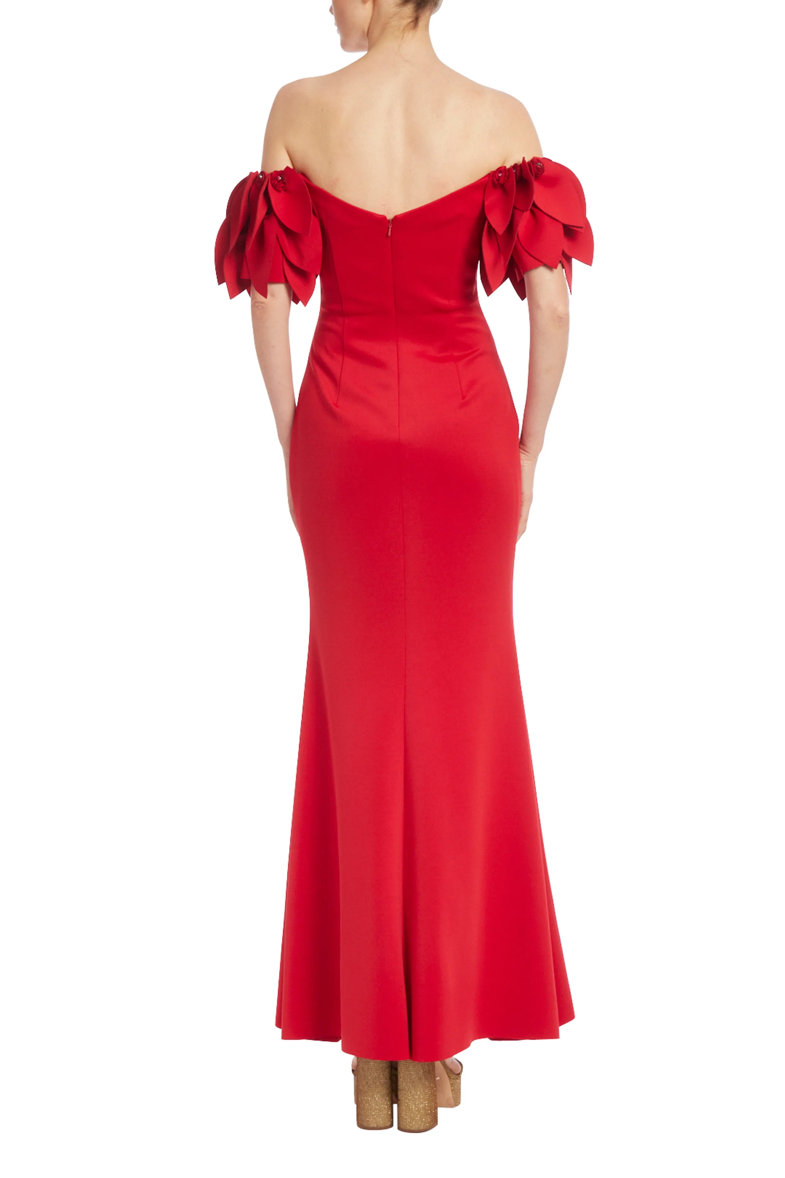 Badgley Mischka Strapless Petal Sleeve Gown