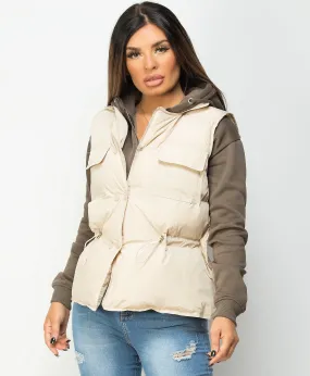 Beige Drawstring Waist Quilted Gilet Bodywarmer