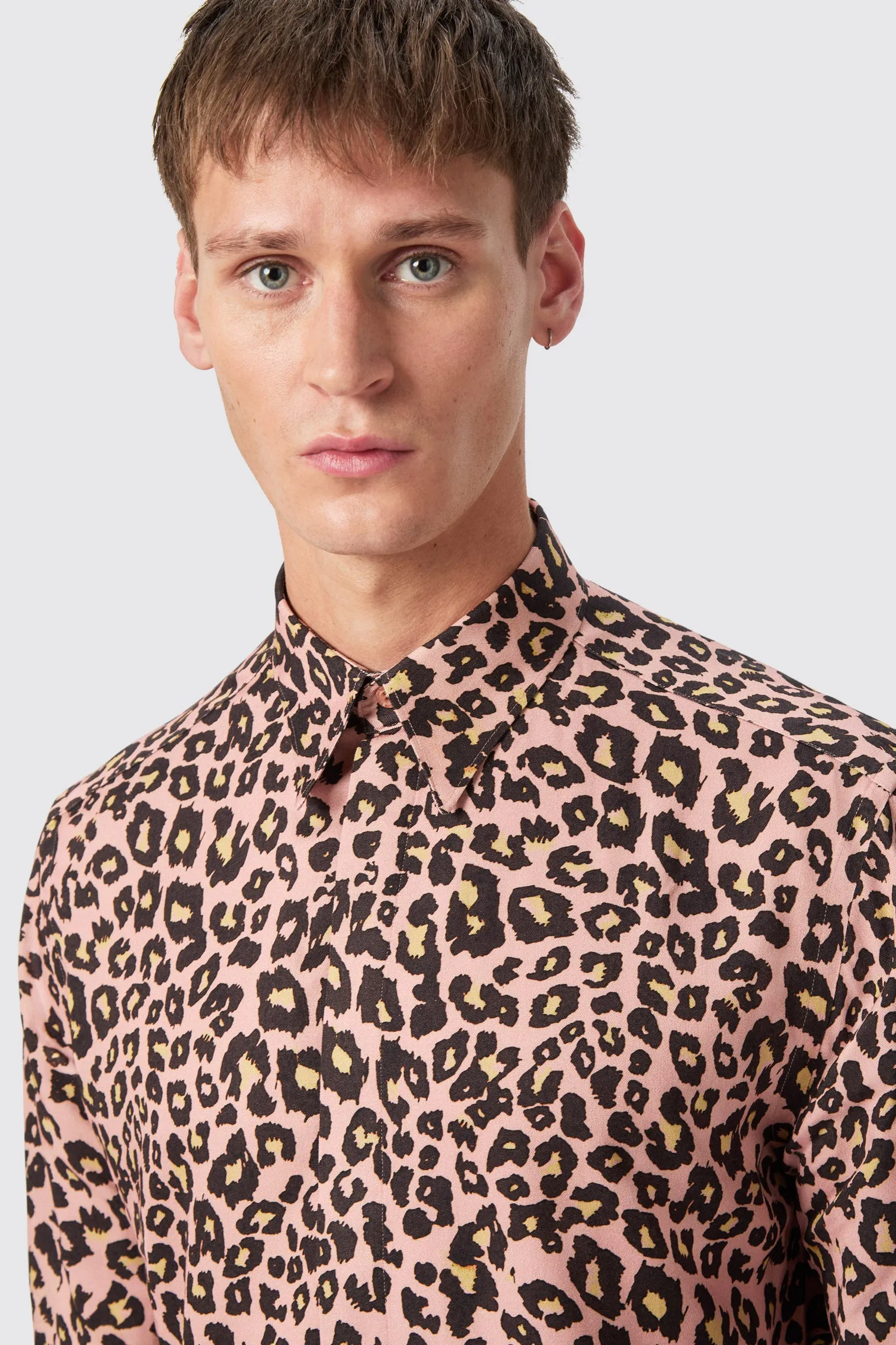 Bia Slim Fit Pink Leopard Print Cotton Shirt