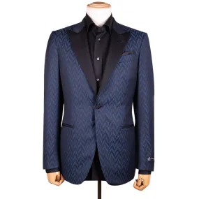 Black & Blue Chevron Wool Jacquard Tuxedo Jacket