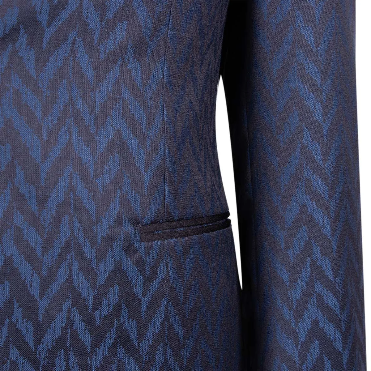 Black & Blue Chevron Wool Jacquard Tuxedo Jacket