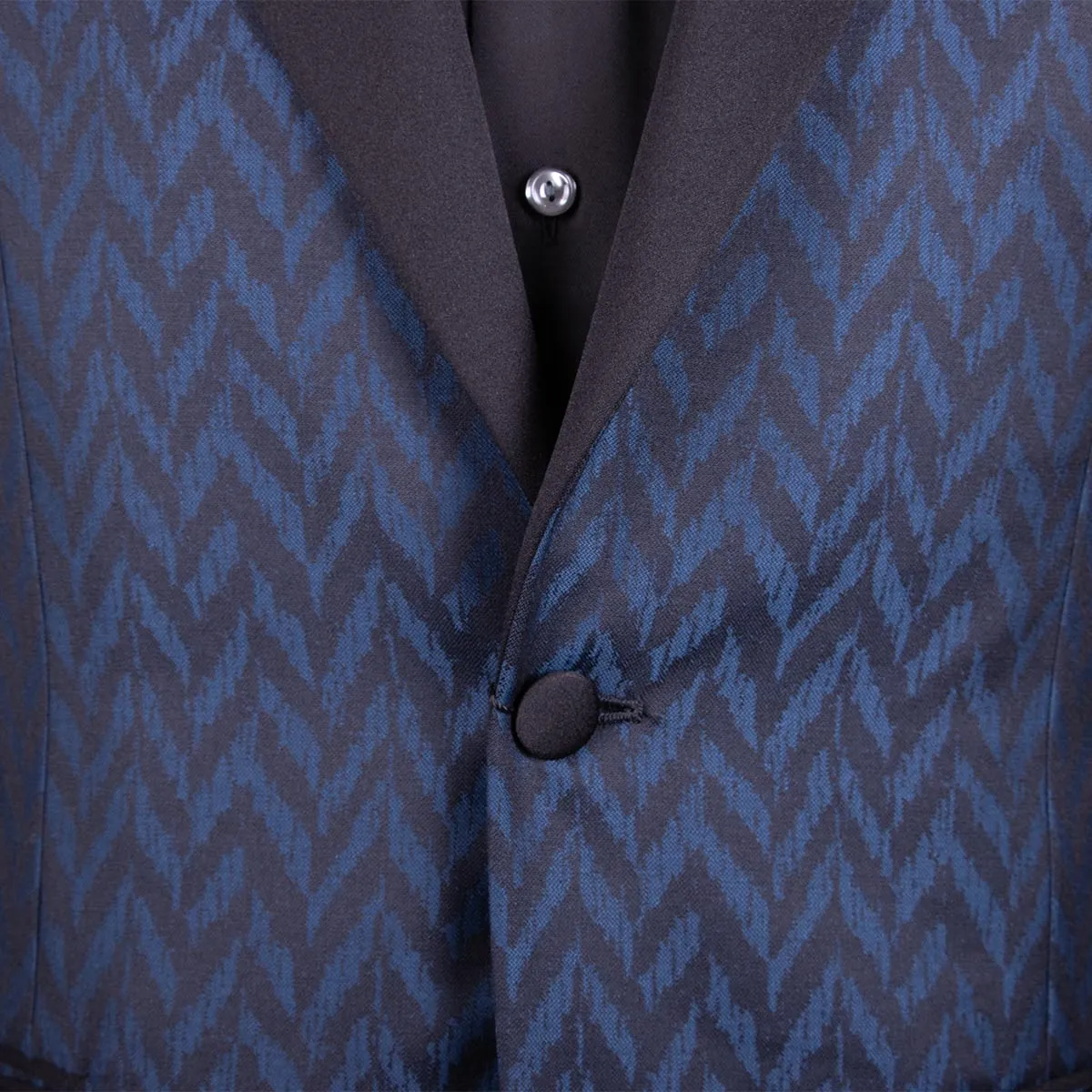 Black & Blue Chevron Wool Jacquard Tuxedo Jacket