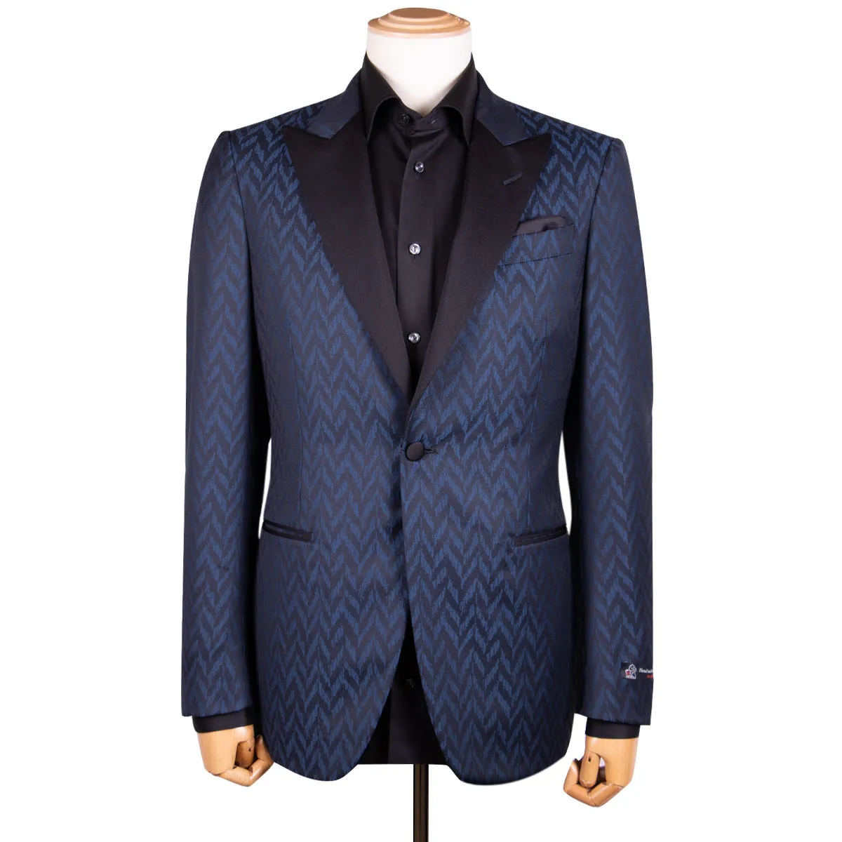 Black & Blue Chevron Wool Jacquard Tuxedo Jacket