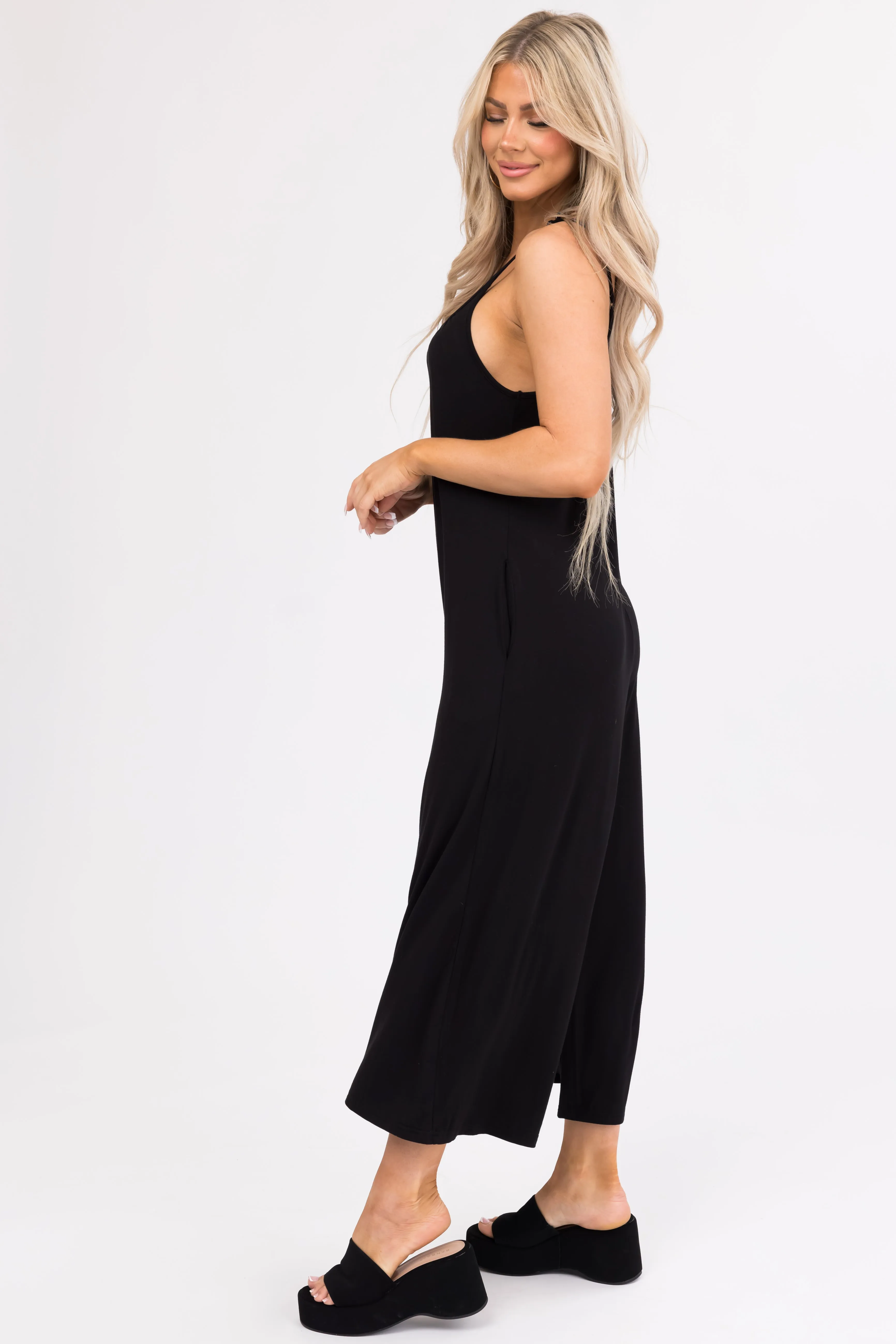 Black Sleeveless Loose Fit Soft Jumpsuit