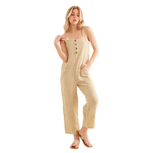 BLUE B WOMEN'S COTTON SLUB JUMPSUIT TAUPE - 22521R