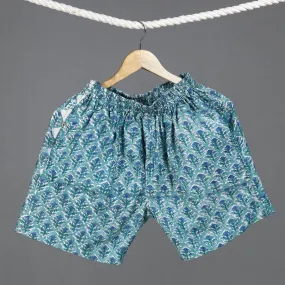 Blue - Sanganeri Block Printed Cotton Unisex Boxer/Shorts