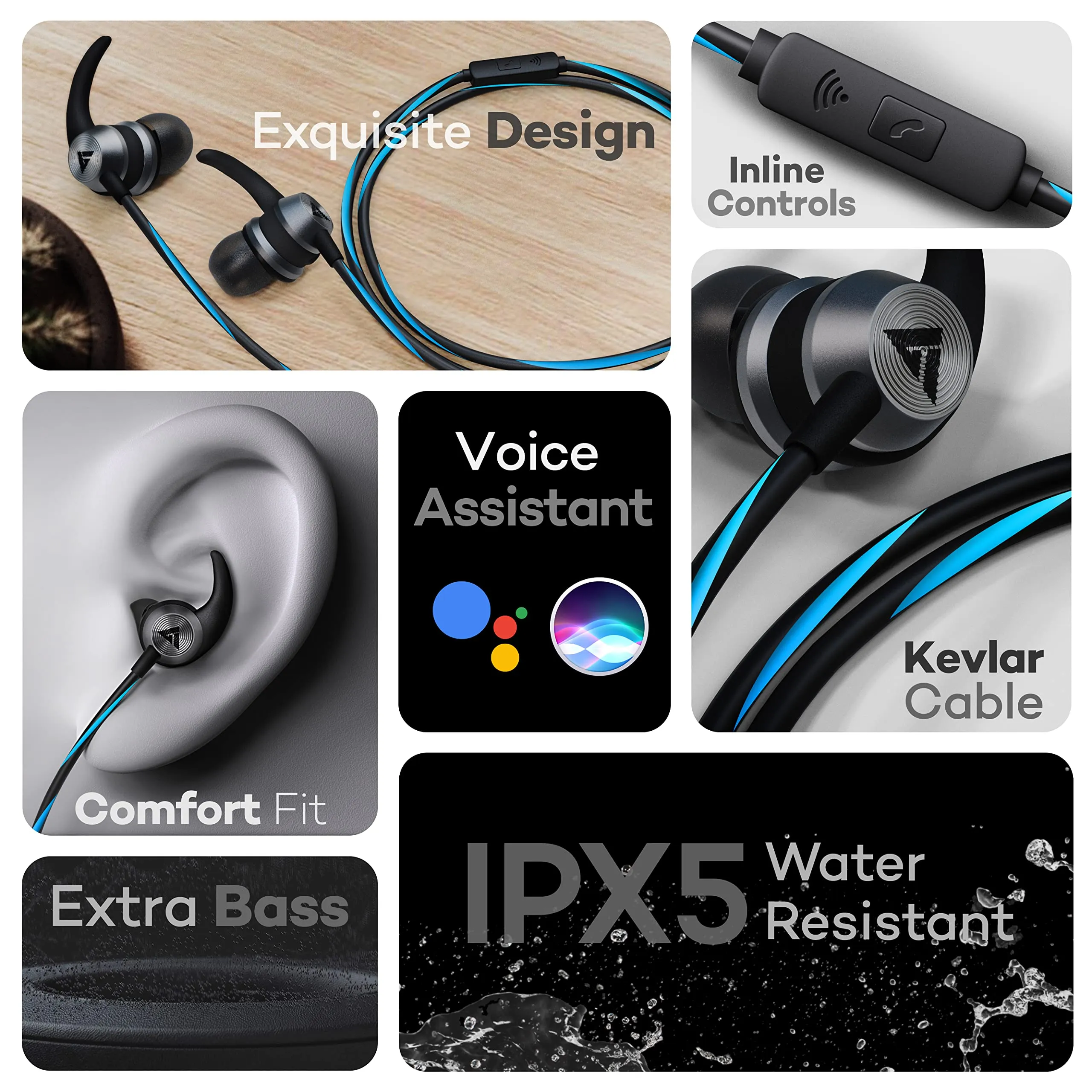 Boult Audio X1 Pro Wired Earphones with Type-C Port, 10mm Bass Drivers, Inline Controls, IPX5 Water Resistant, Comfort Fit earphones wired headphones with mic, Type C earphones, Voice Assistant (Blue)