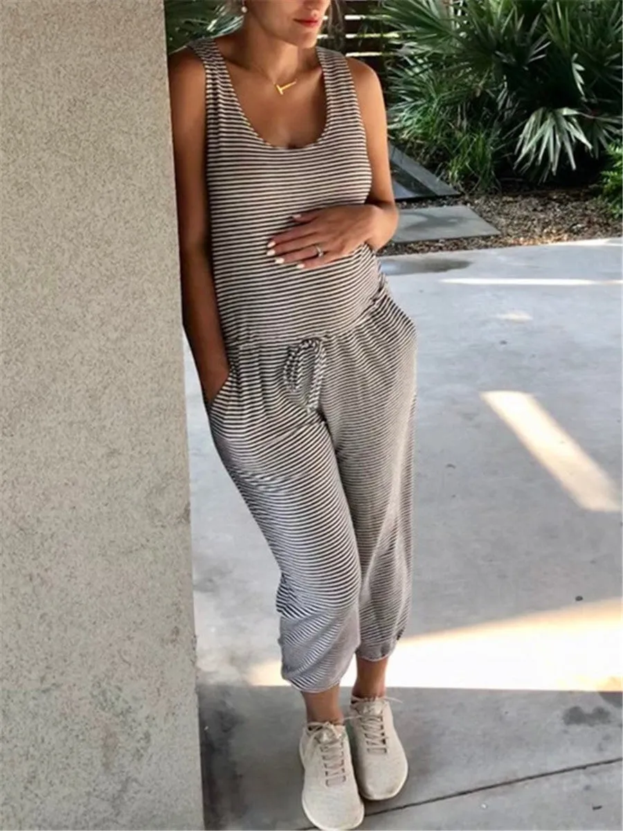 Casual Loose Comfortable Soft Stripe Pregnant Women'S Jumpsuit