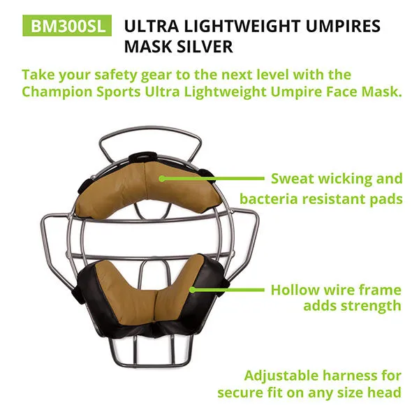 Champion Sports ULTRA LIGHTWEIGHT UMPIRE FACE MASK SILVER