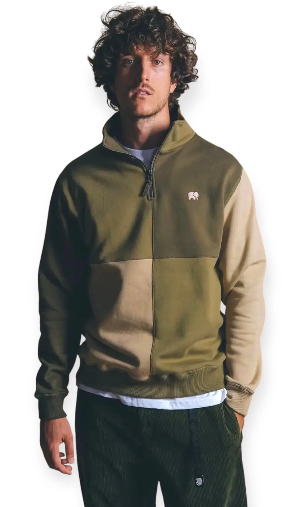 Color Block Olive Crew Neck Jacket