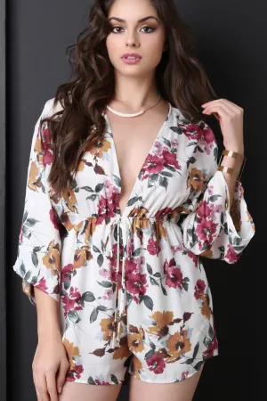 Deep V-Neck Floral Romper