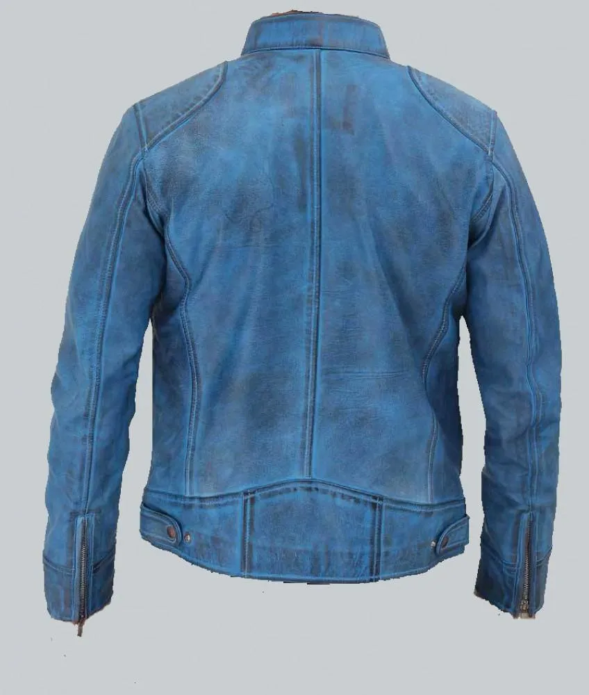 Dodge Café Racer Sky Blue Premium Leather Jacket