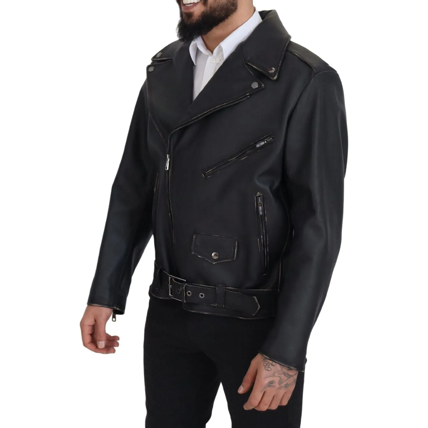 Dolce & Gabbana Elegant Black Leather Biker Jacket