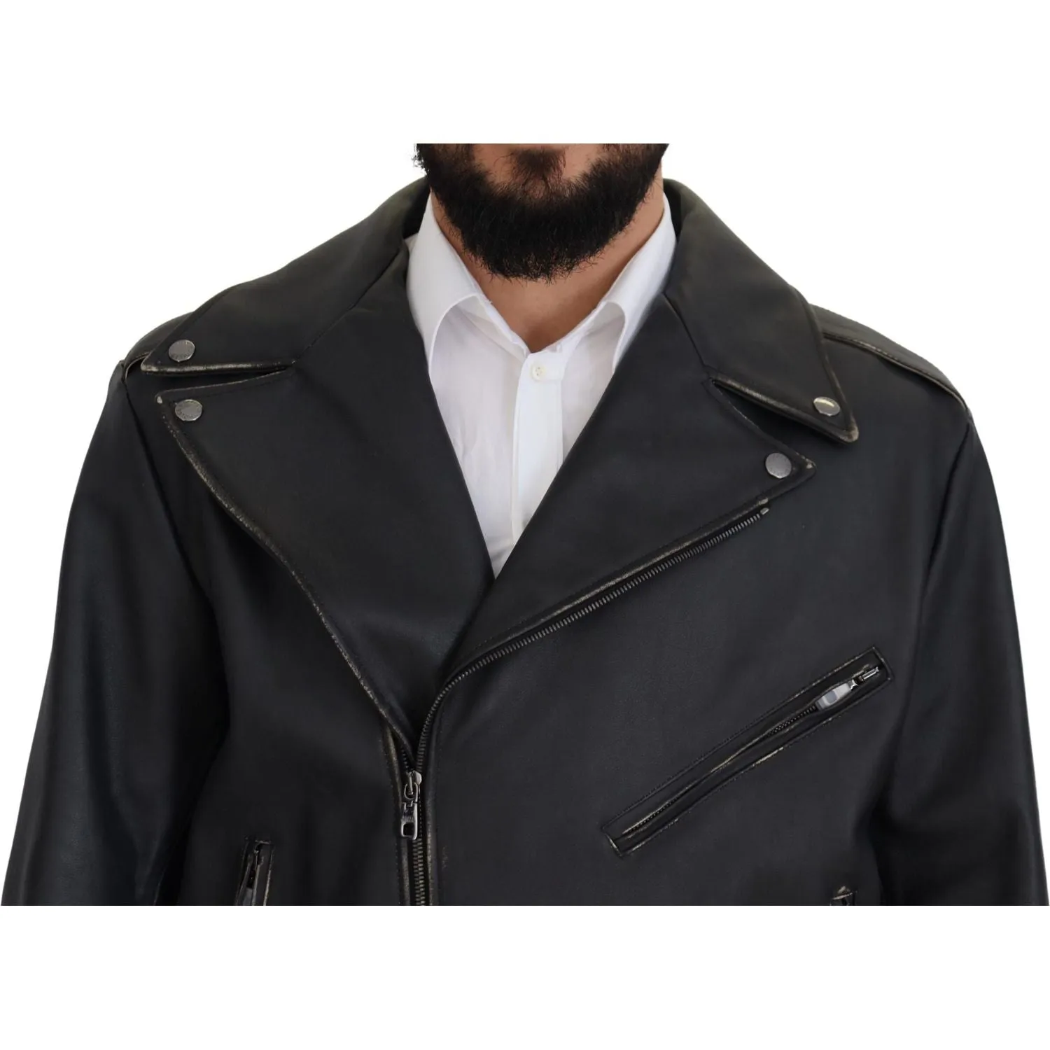 Dolce & Gabbana Elegant Black Leather Biker Jacket