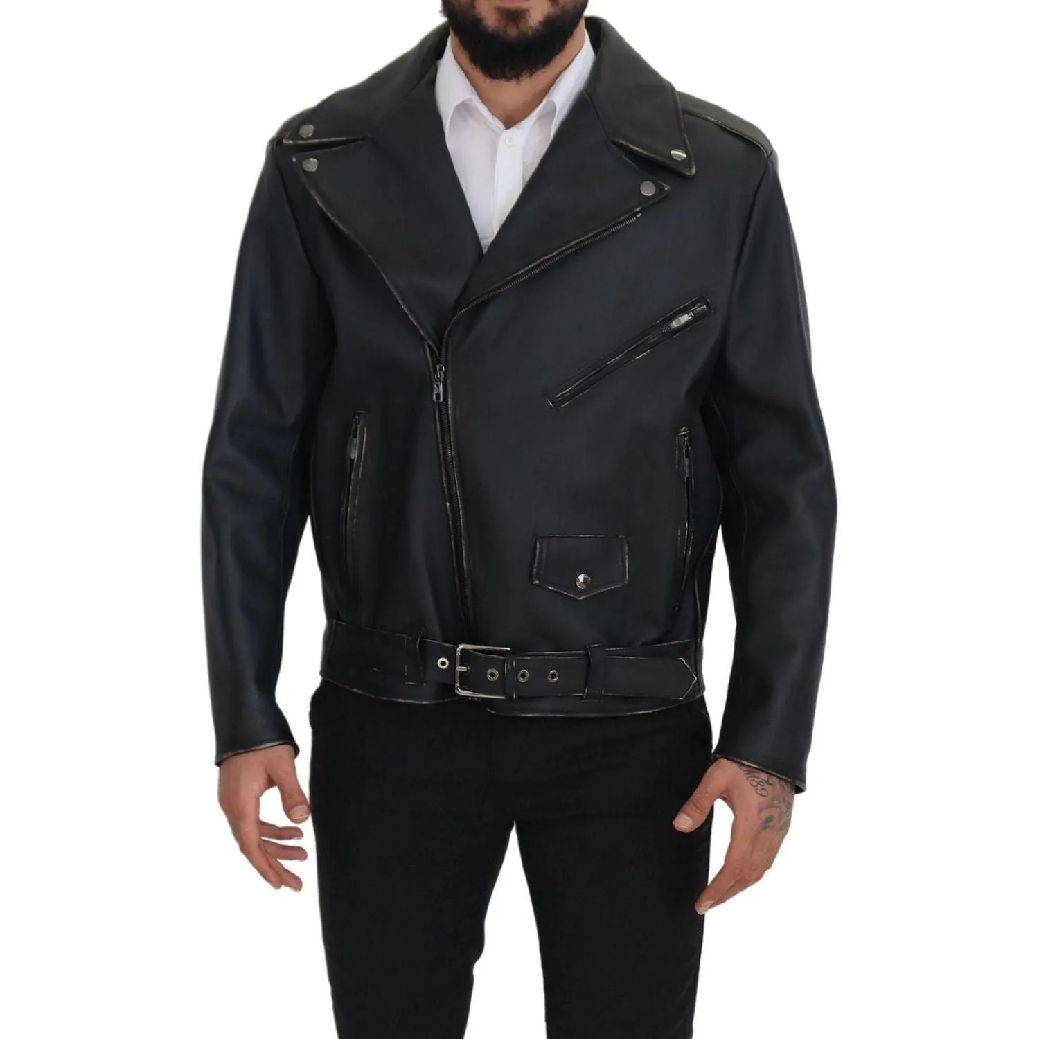 Dolce & Gabbana Elegant Black Leather Biker Jacket