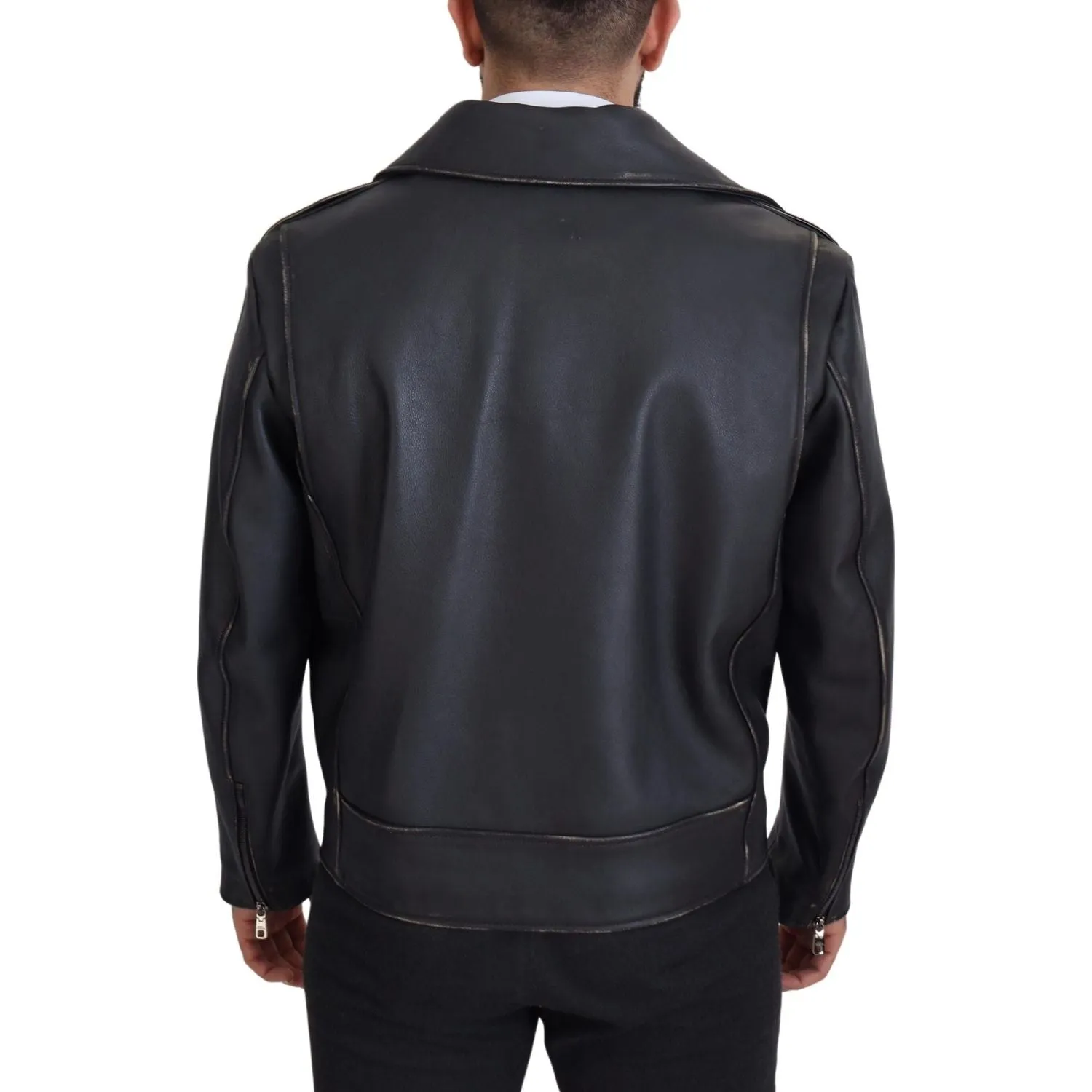 Dolce & Gabbana Elegant Black Leather Biker Jacket