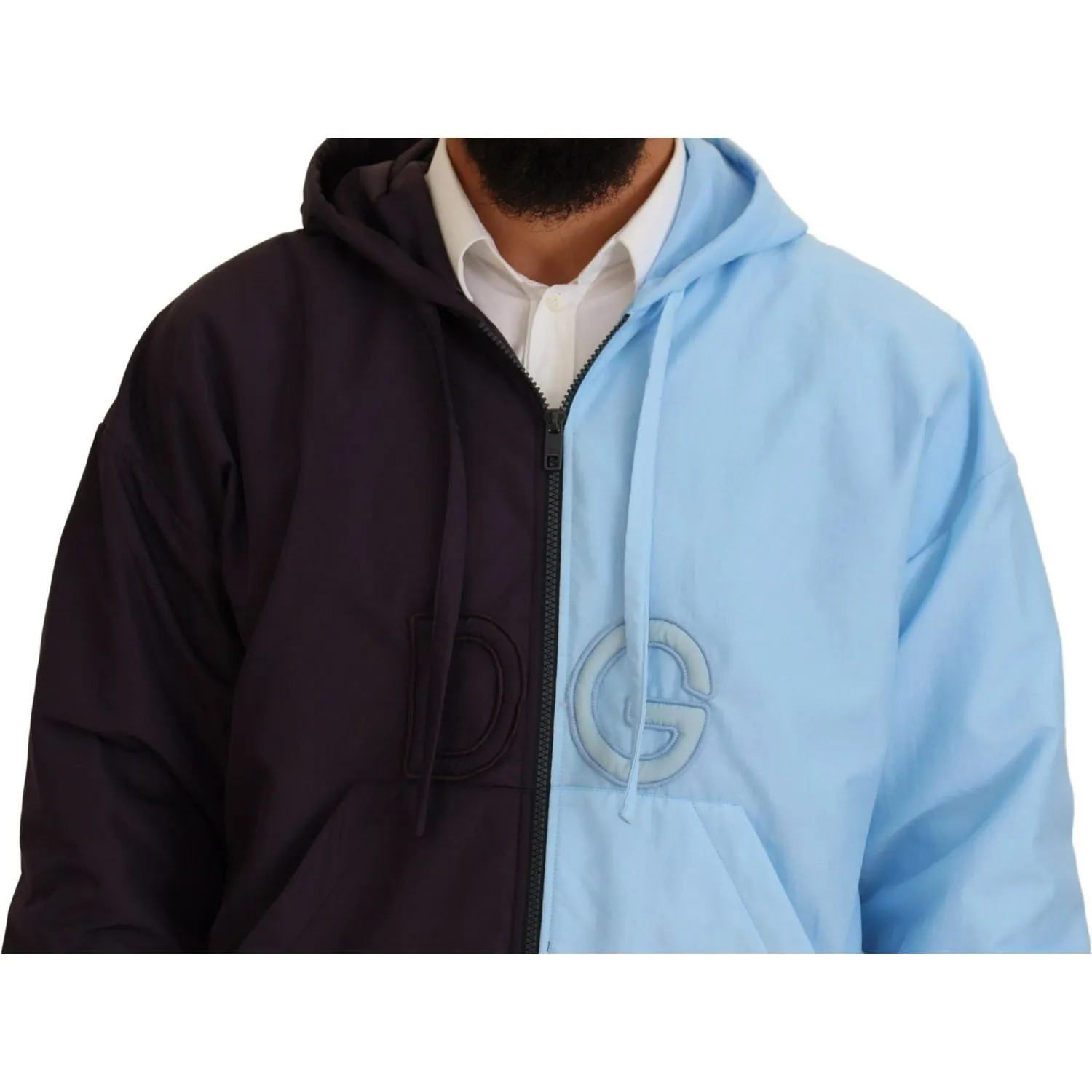 Dolce & Gabbana Elegant Hooded Blue Jacket - Full Zipper Closure