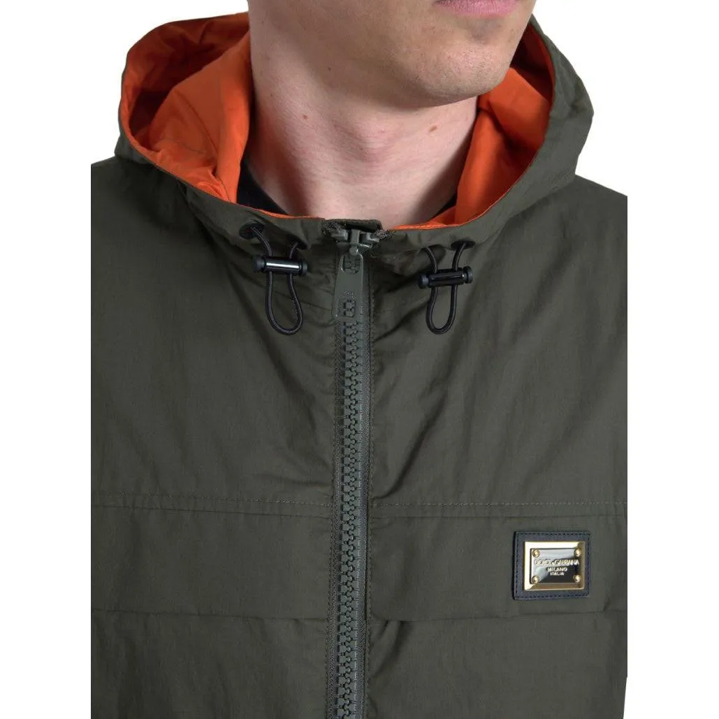 Dolce & Gabbana Elegant Hooded Full Zip Jacket in Green and Orange