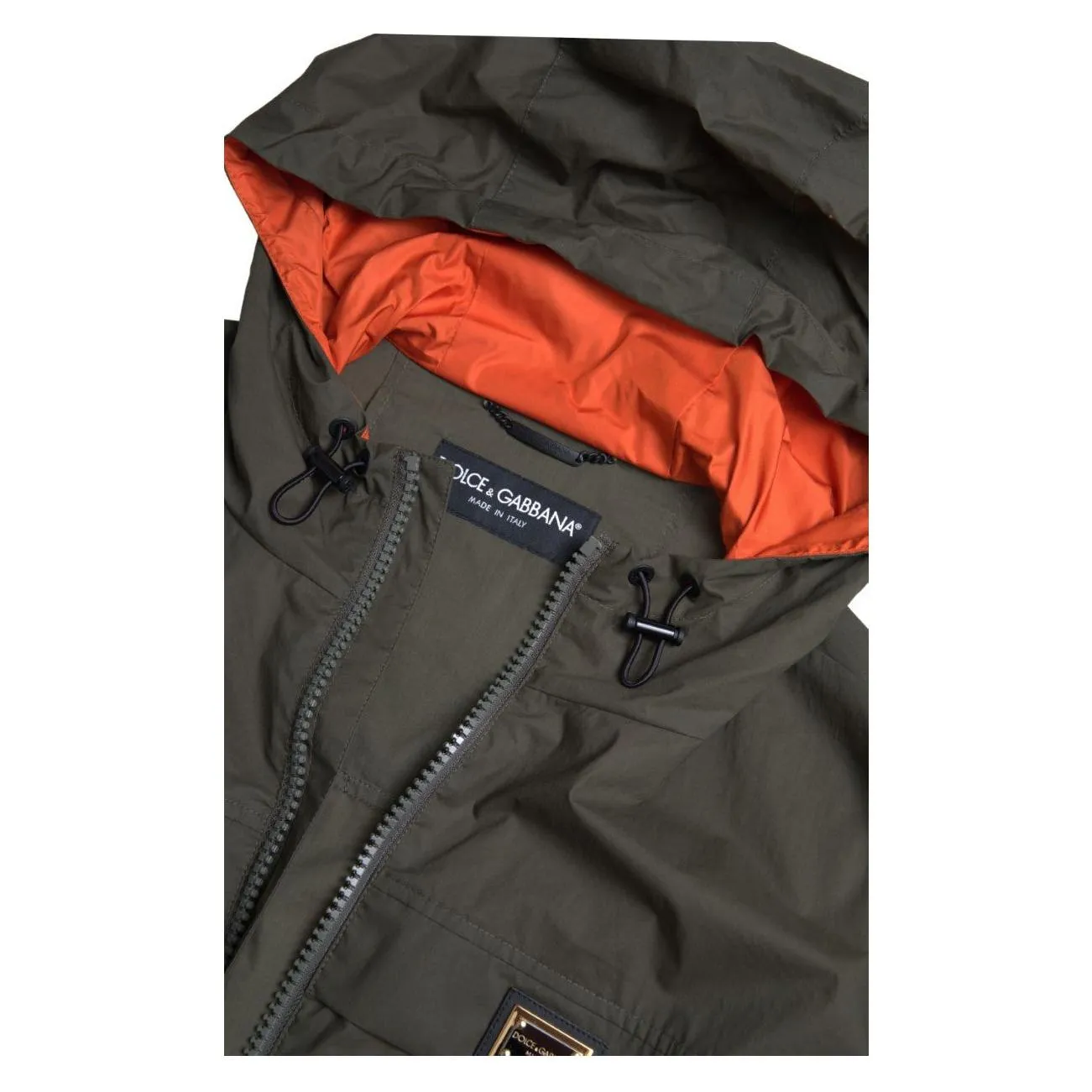 Dolce & Gabbana Elegant Hooded Full Zip Jacket in Green and Orange