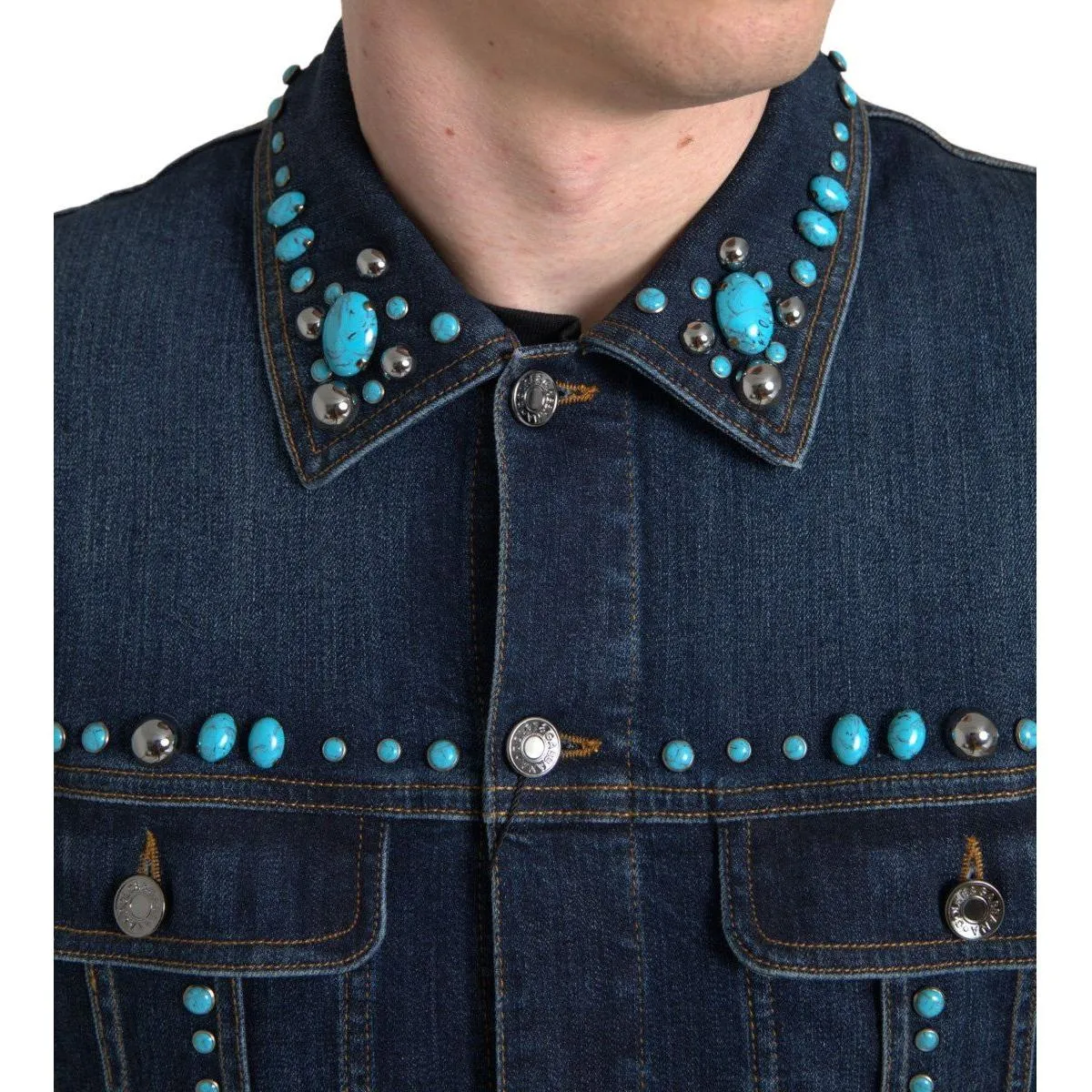 Dolce & Gabbana Embellished Turquoise Denim Jacket