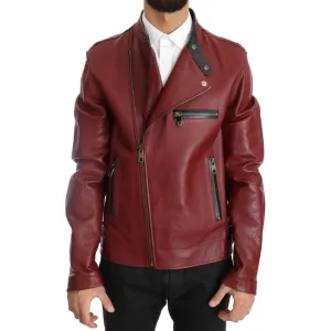 Dolce & Gabbana Radiant Red Leather Biker Motorcycle Jacket