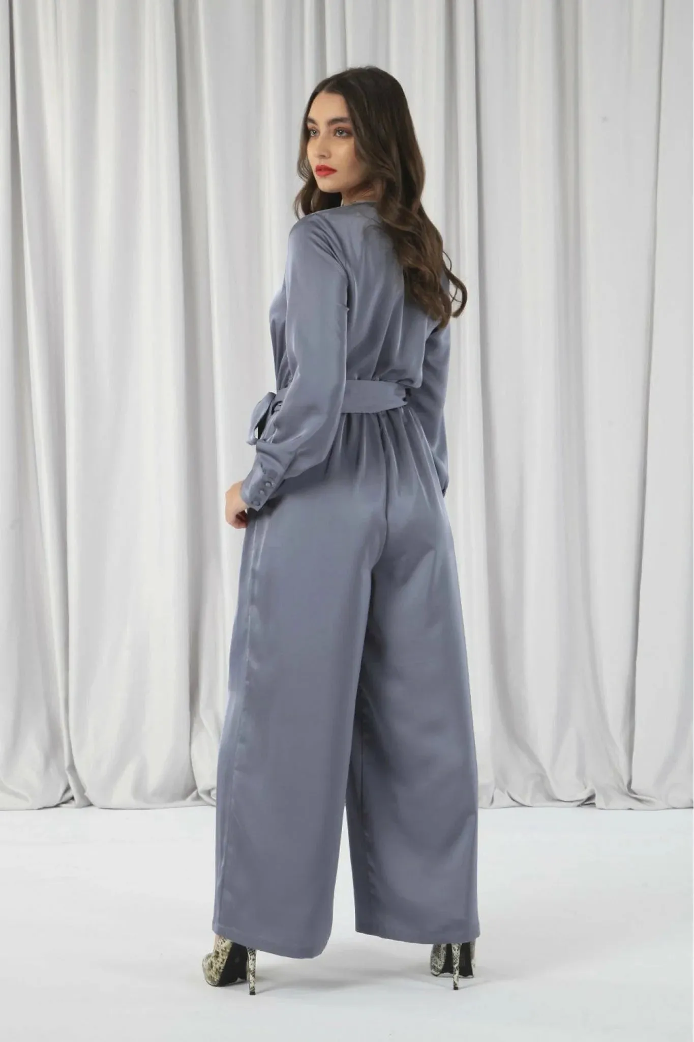 Double Second Lux Satin Wrap Jumpsuit