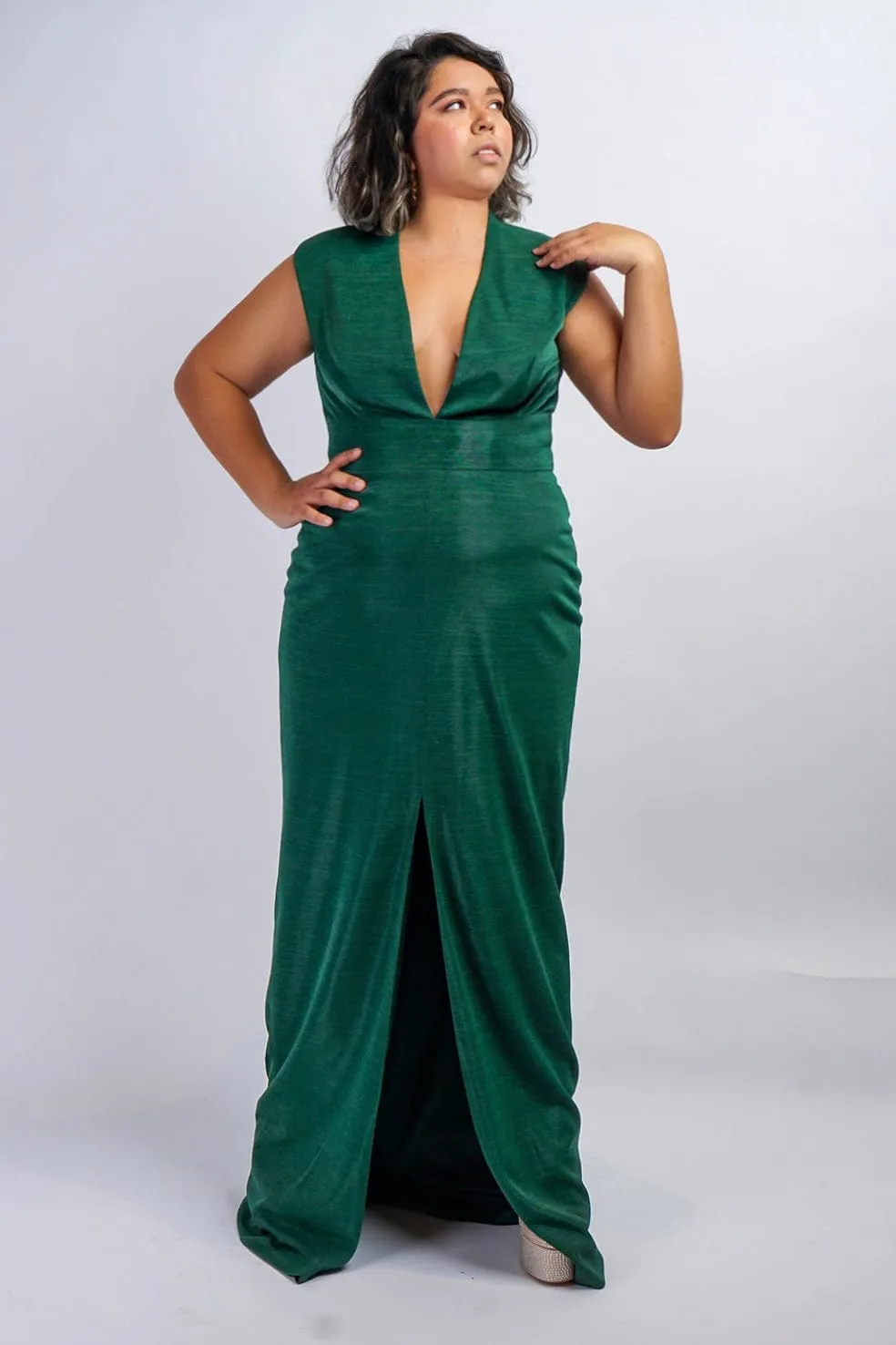 Emerald Green Luxe V Neck Aiden Gown