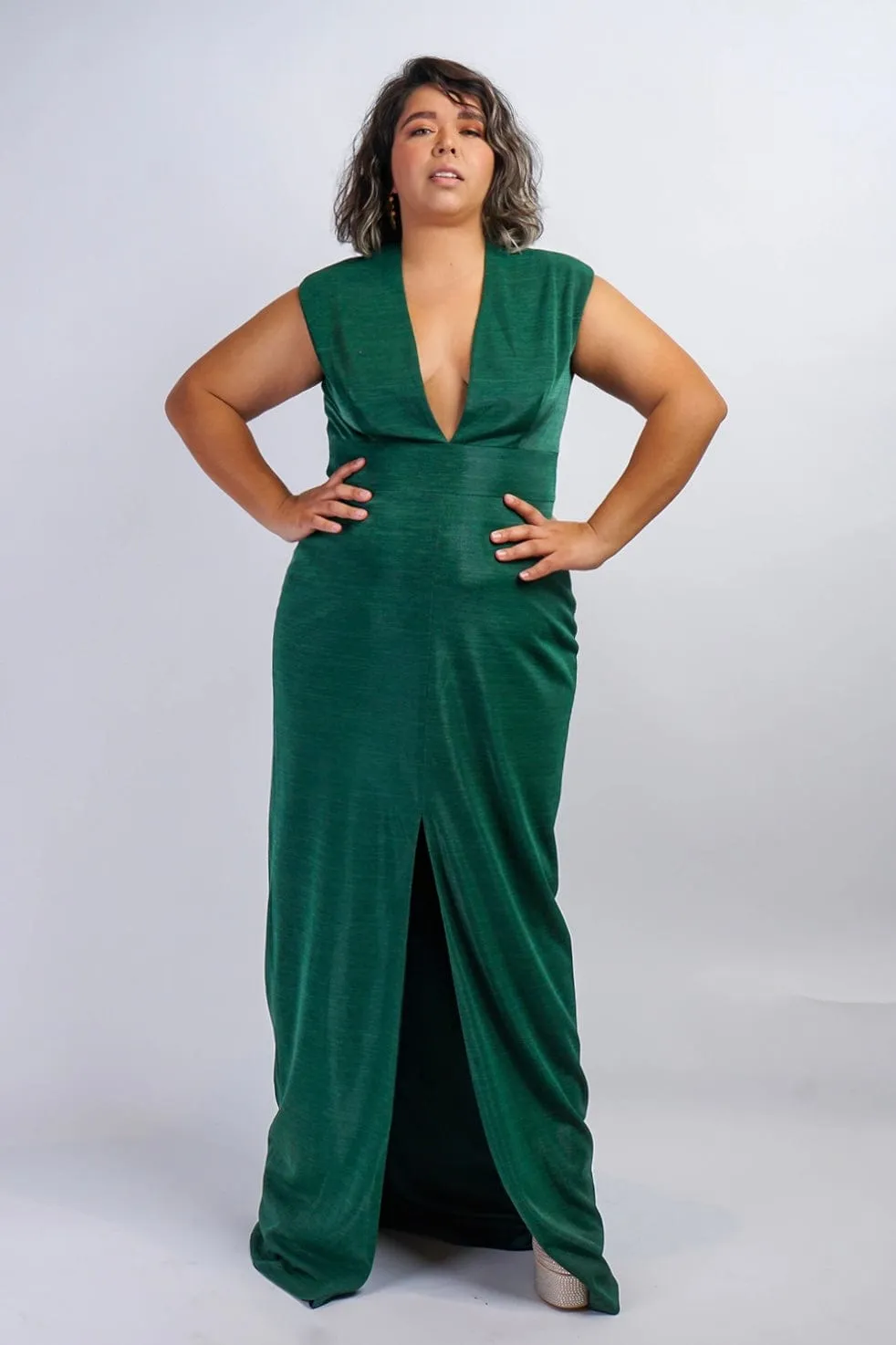 Emerald Green Luxe V Neck Aiden Gown