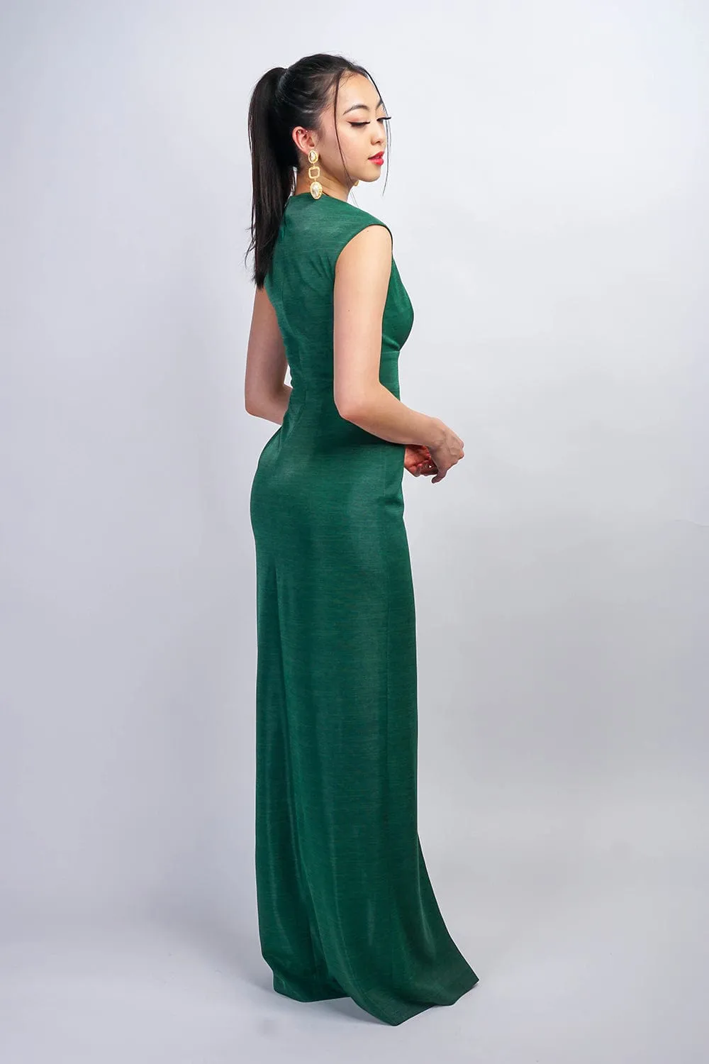 Emerald Green Luxe V Neck Aiden Gown