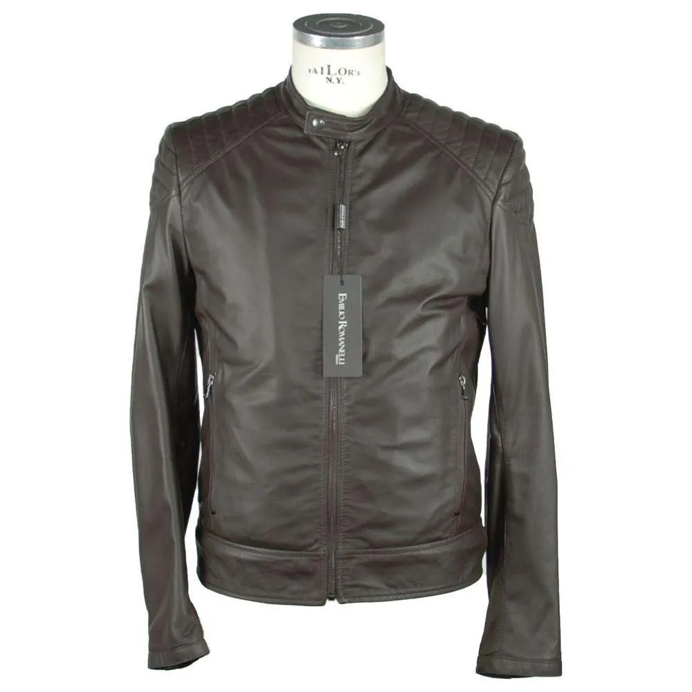 Emilio Romanelli Elegant Brown Leather Zip Jacket