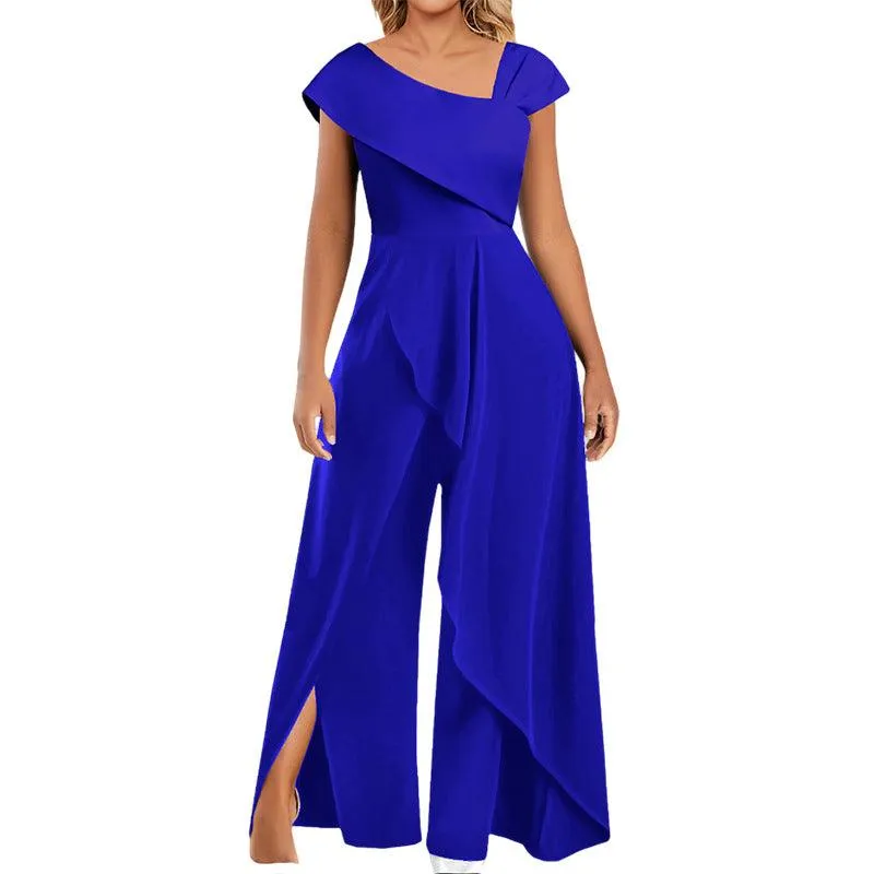 Fashion Simple Temperament Diagonal Collar Jumpsuit