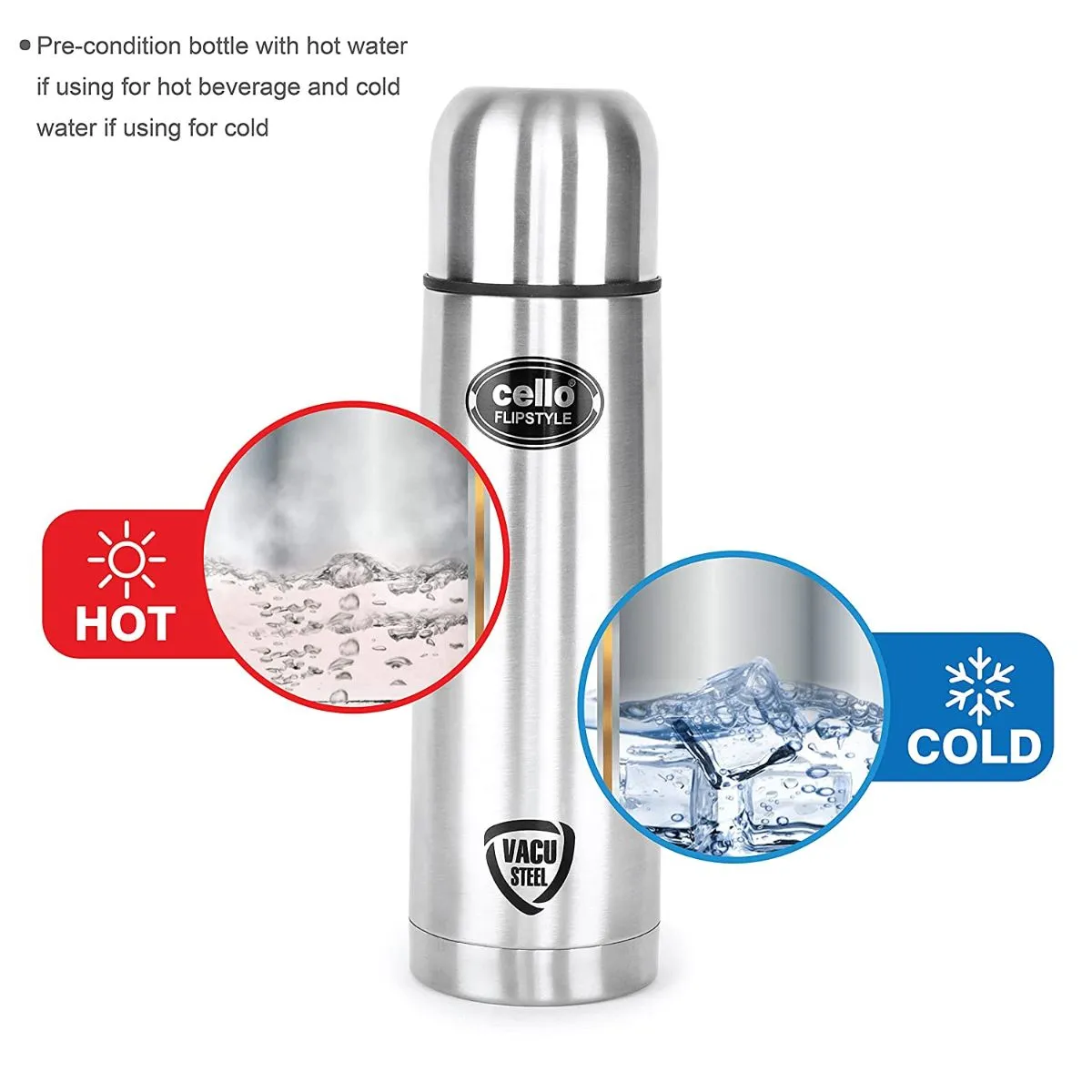 Flipstyle Flask, Vacusteel Water Bottle with Thermal Jacket, 500ml