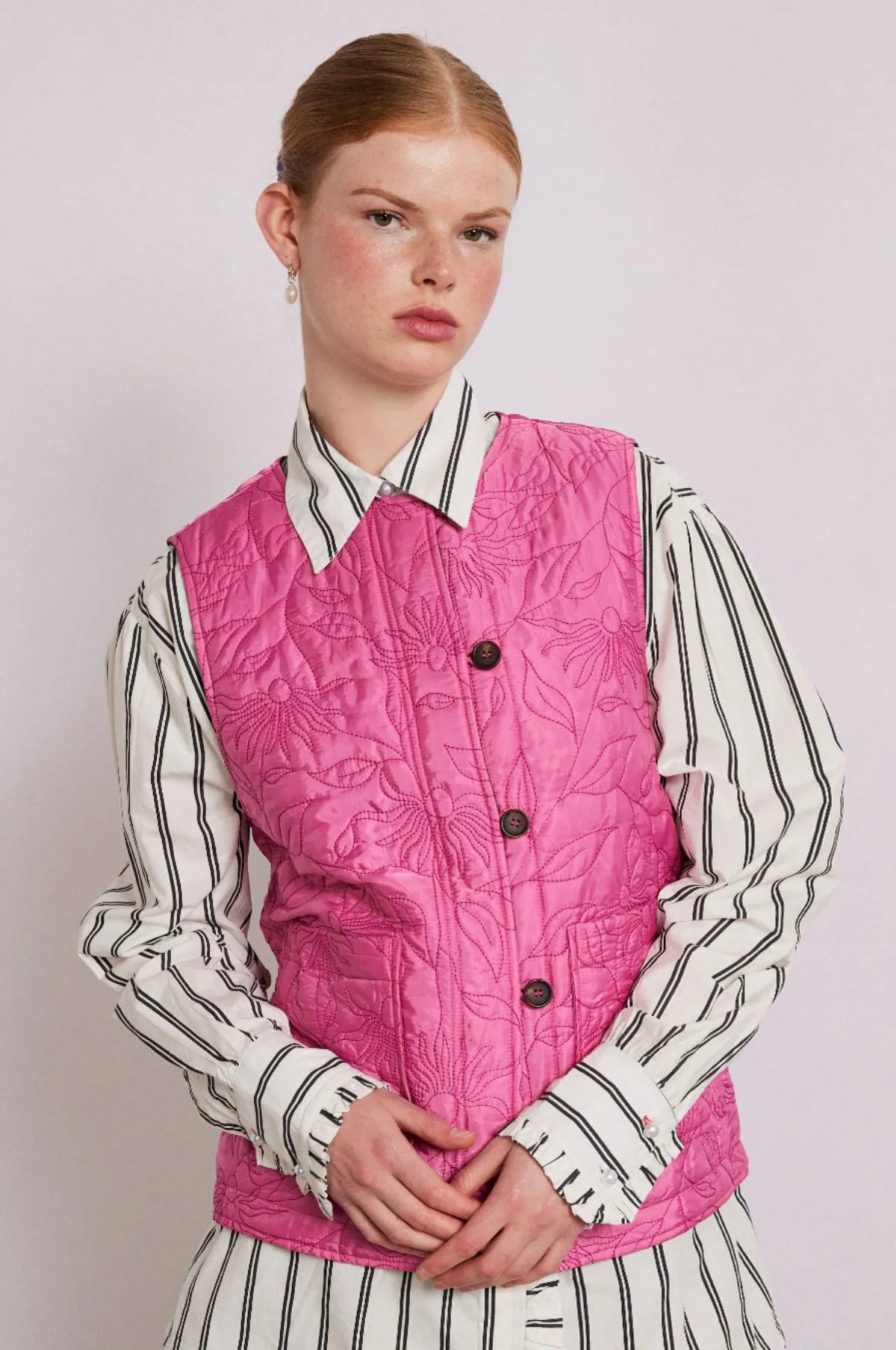 Georgie Reversible Gilet Pink Satin