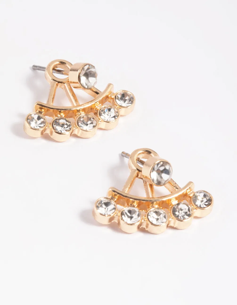 Gold Circular Diamante Jacket Earrings